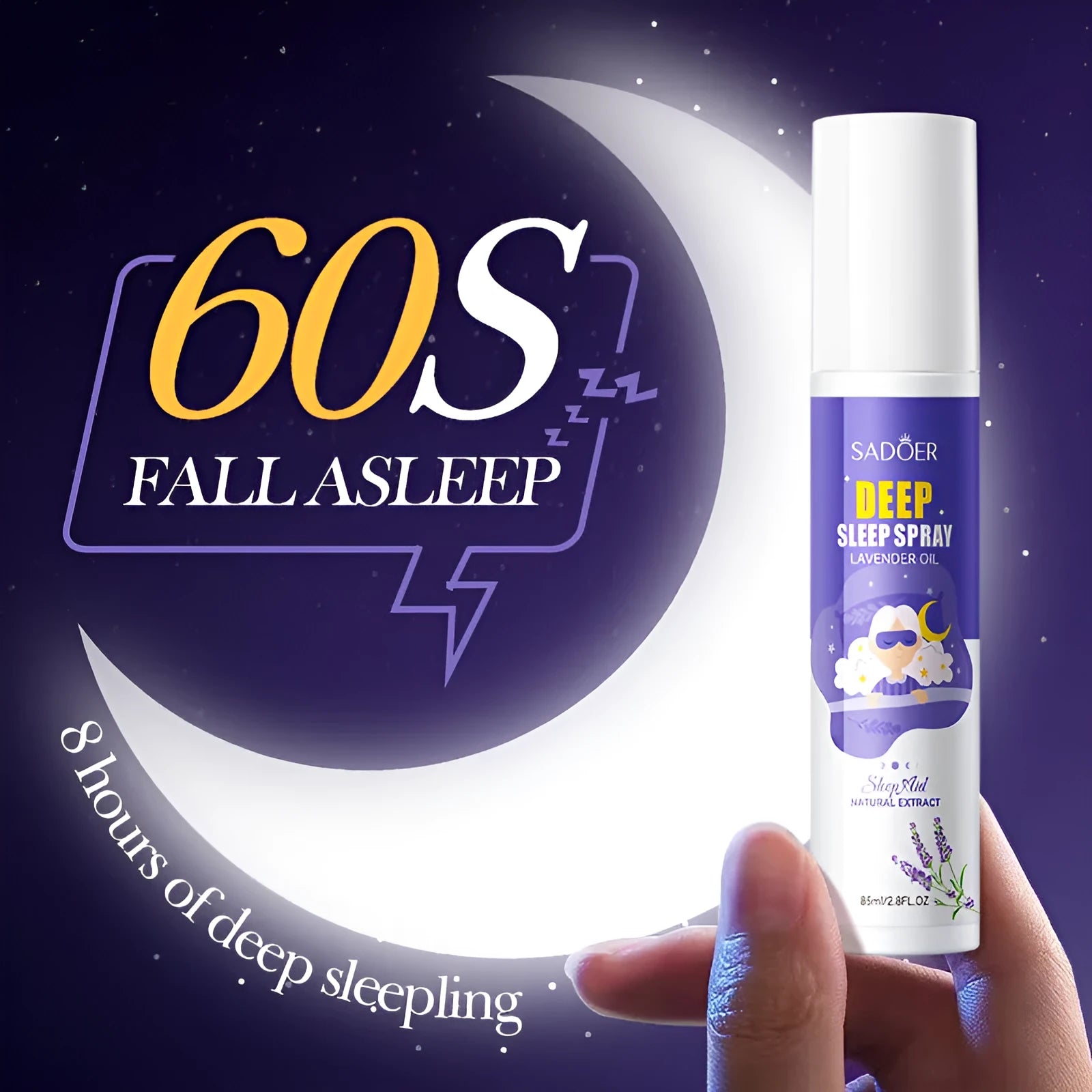 Fatigue relief sleep spray 85ml bottle with universal skin type formula for relaxation