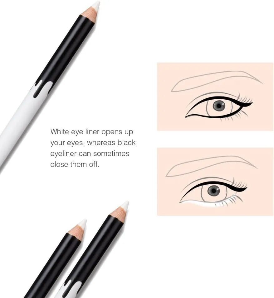 12 piece white and black retractable eyeliner pencil set with sharpener, waterproof and long-lasting