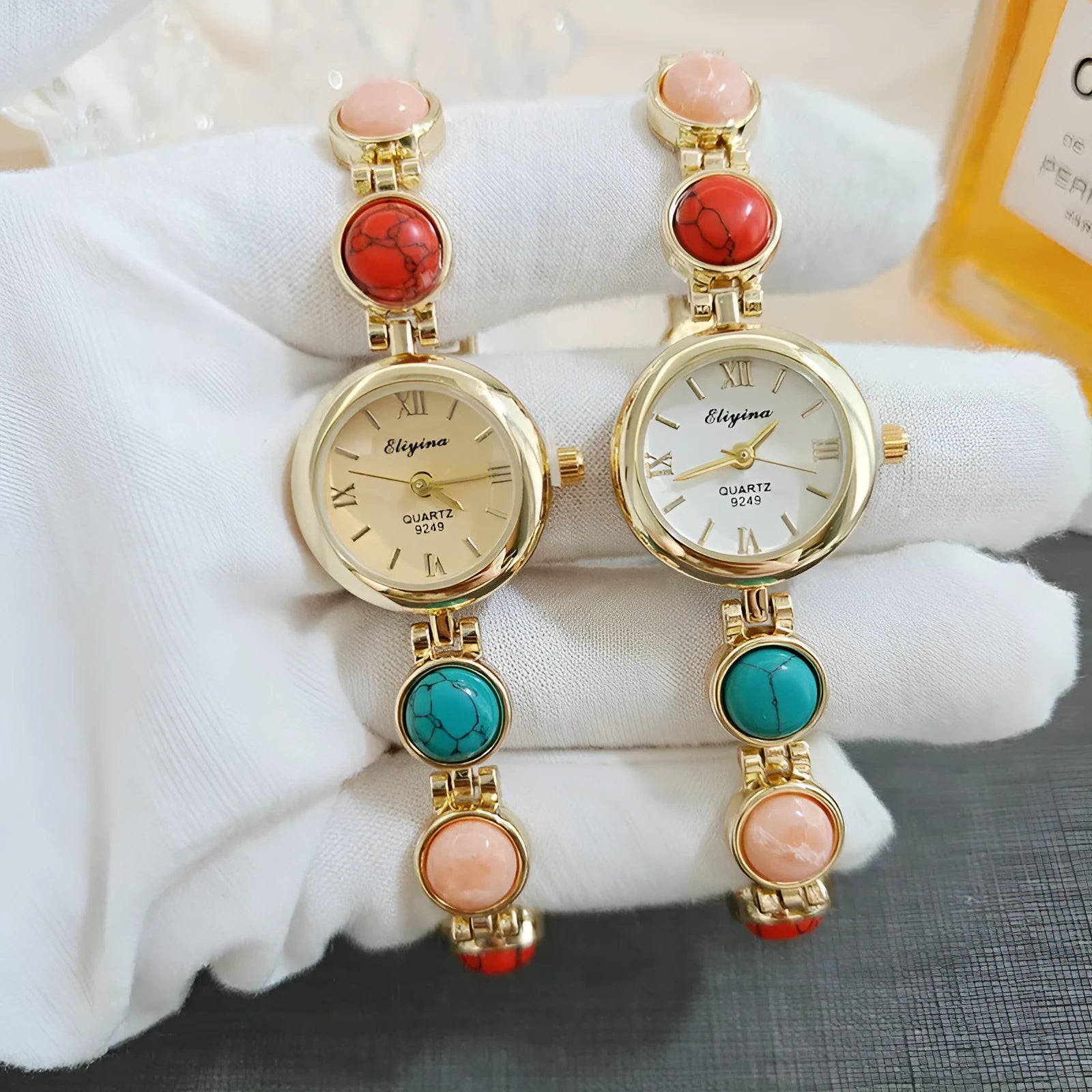Women's Chinese style watch with thin 8mm case and gold or white dial options