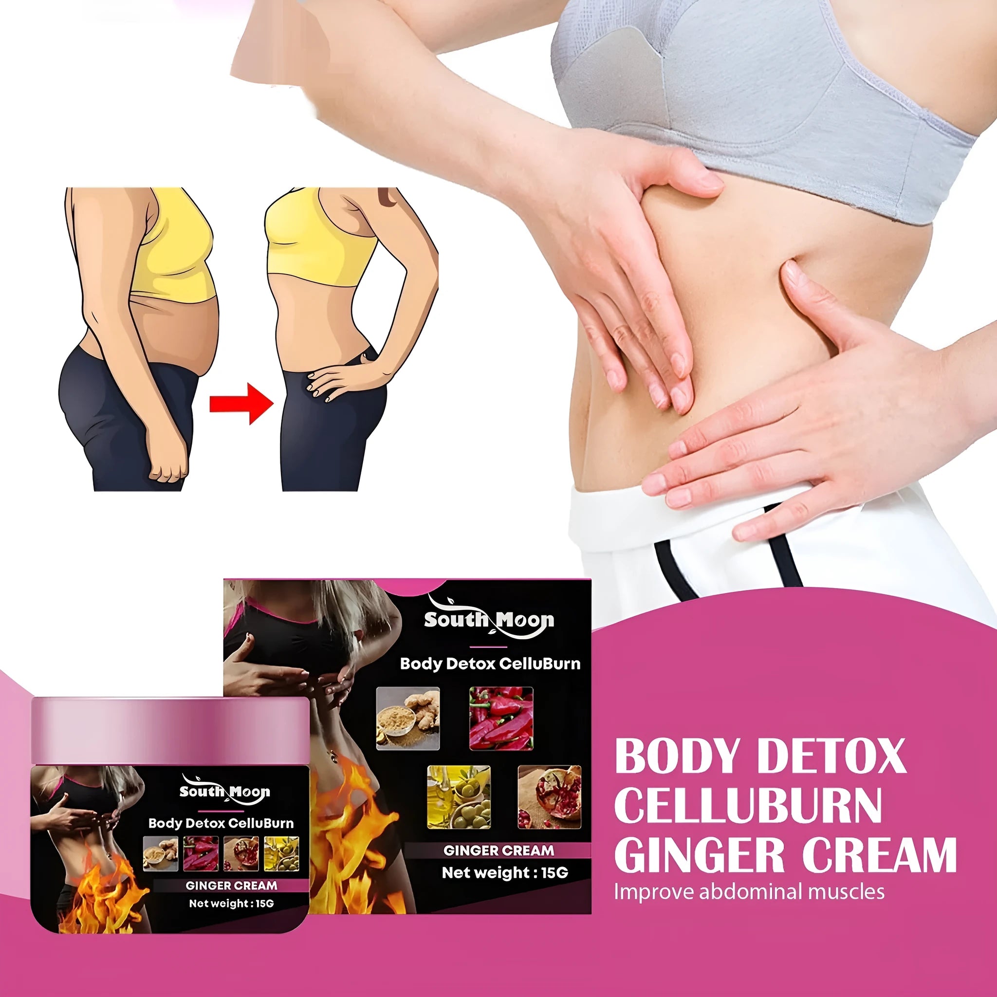 15g ginger body slimming cream for thigh firming with olive oil and hyaluronic acid