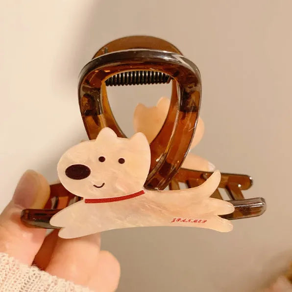 Cute cartoon puppy barrette hair grip in beige with Korean style design, 13cm size
