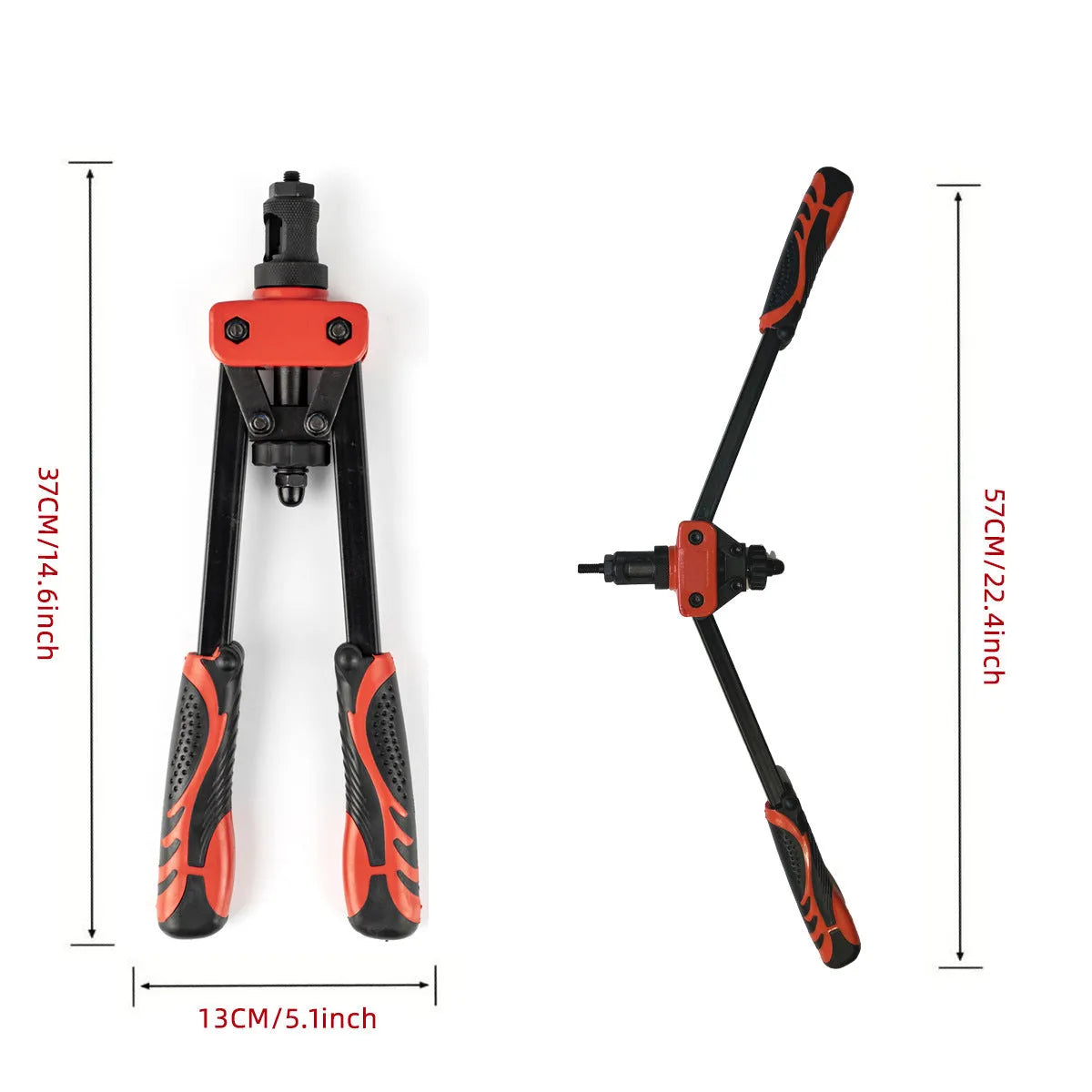 14-inch alloy rivet nut tool model CQ14 with pull-setter handle and six metric gun tips