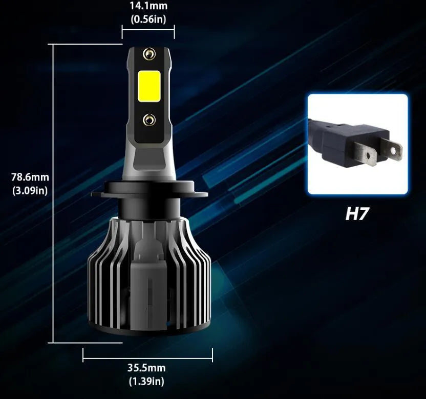 72W 6000K white LED car headlight bulb with adjustable chuck for H7 H11 9005 fitments