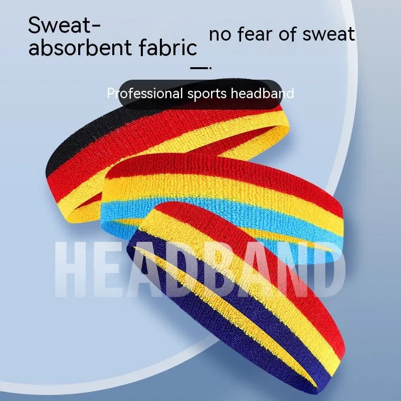Colourful sports headband showing multiple colour combinations for adult running and basketball