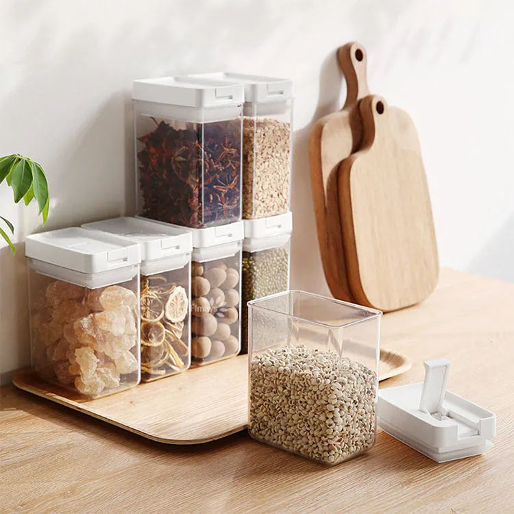 White transparent plastic grain storage container with 400ml capacity and Japanese design
