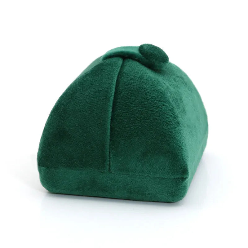 Dark Green Super Soft Flannel Creative Double Ring Box for Jewelry Packaging Double Door Flip Design with Gold Plating Process Peacock Green