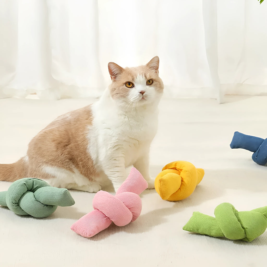 White knotted cotton rope dog toy with sturdy knots for tug of war and chewing