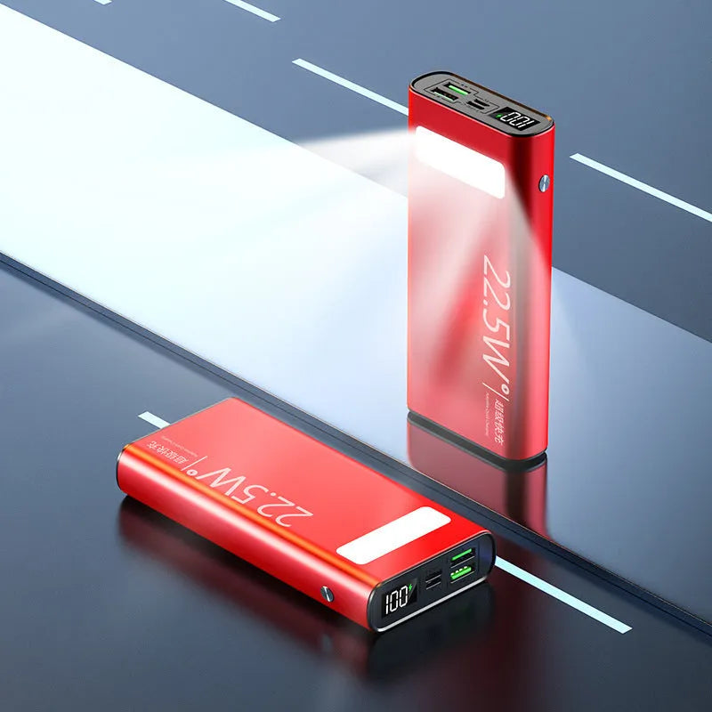 22.5W super fast charging 20000mAh alloy power bank with LCD display and LED flashlight in black