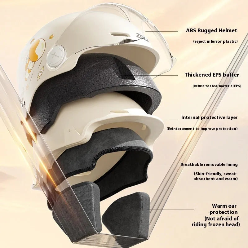 Khaki ABS electric motorcycle half helmet with interchangeable lenses for sun protection and clear visibility