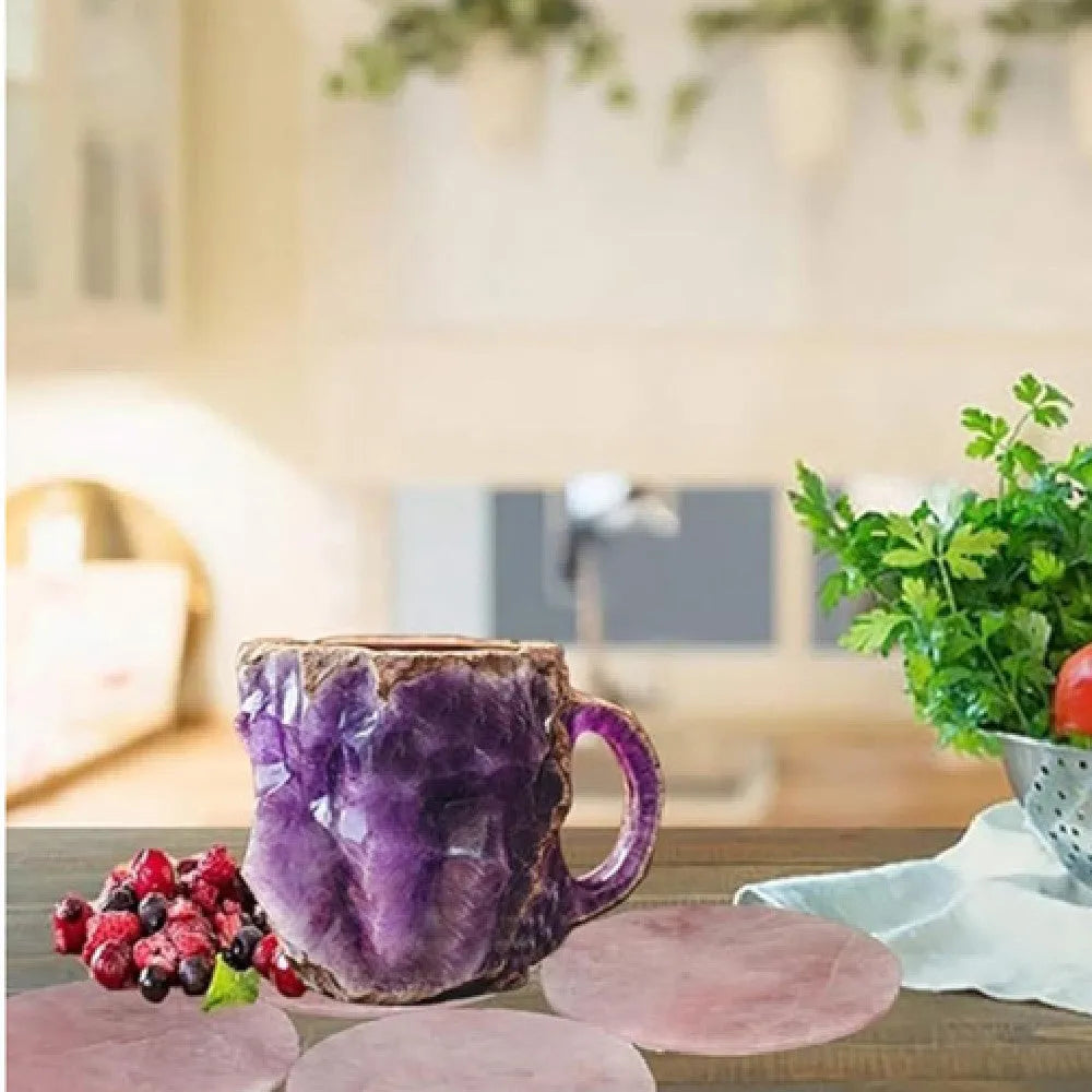 400ml resin coffee mug with handle in a choice of colours including blue, purple, and rock pattern.