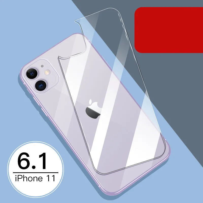Apple iPhone tempered glass screen protector film for front and rear, showing half-screen design