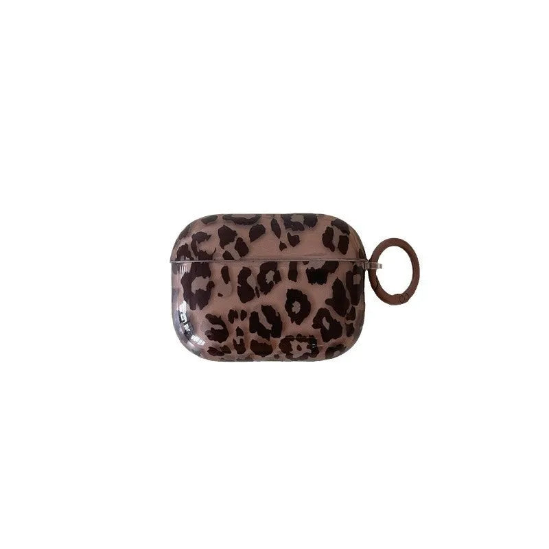 Transparent brown leopard printed PC earphone sleeve for Apple AirPods charging case with snap-on fit