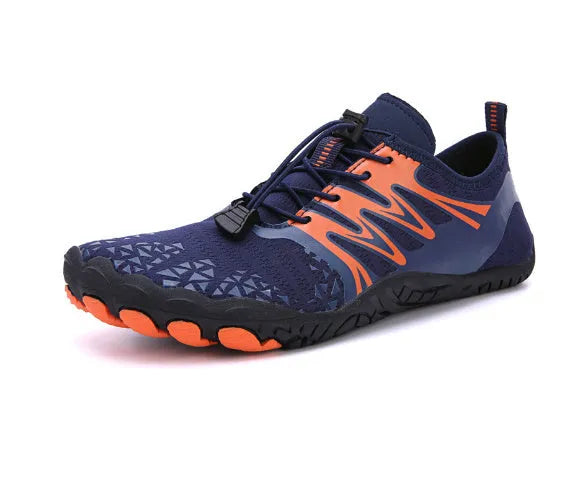 Men's outdoor casual sports shoes with lace-up front, breathable gauze lining, and non-slip rubber outsole