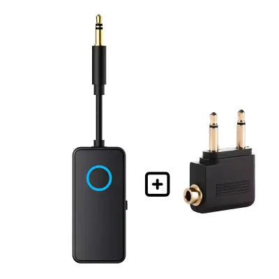 Bluetooth 5.4 audio adapter with 3.5mm plug, black ABS casing, for wireless streaming to speakers or headphones