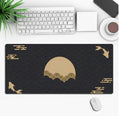 Large custom anime print gaming mouse pad on a desk with keyboard and mouse