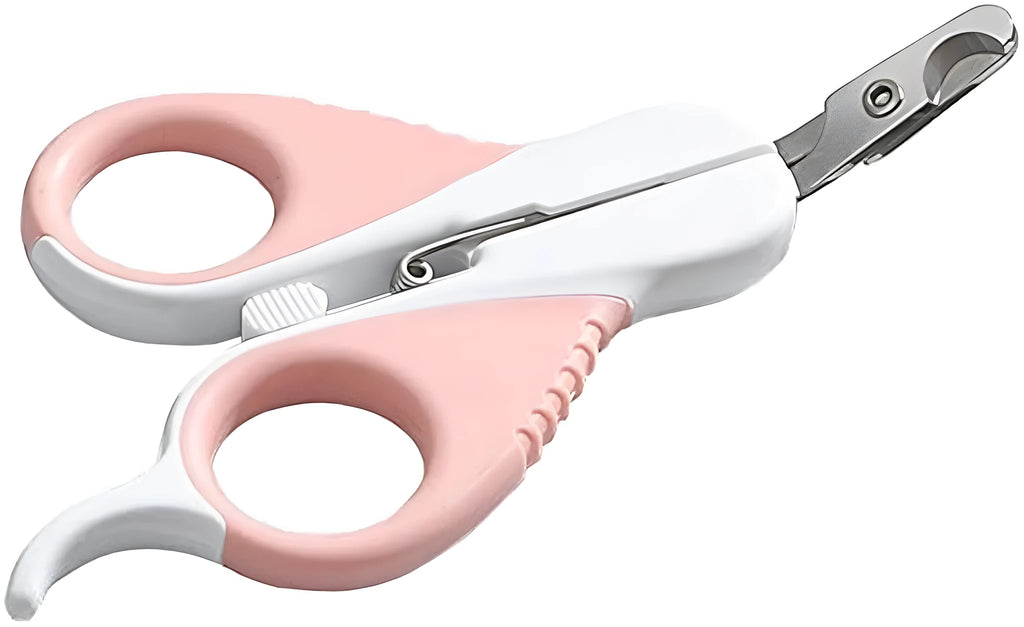 Angled blade cat nail clippers with safety lock in grey or pink for small pets