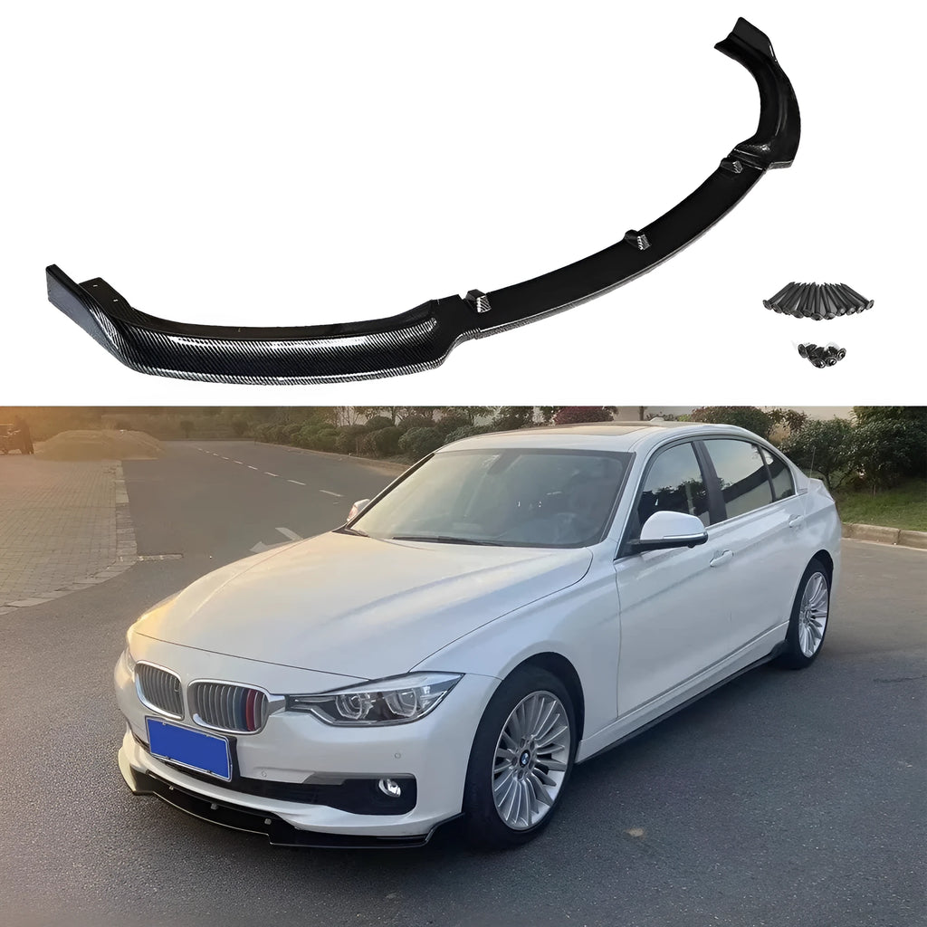 BMW 3 Series front lip spoiler in bright black polypropylene for F30 F35 models