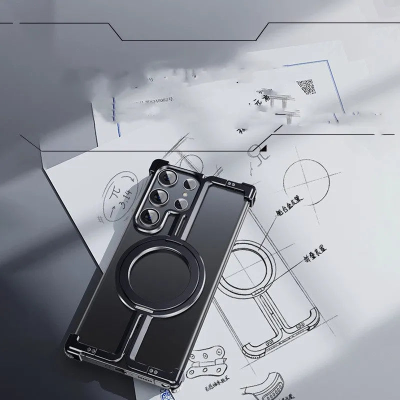Metal drop-resistant frameless magnetic bracket case for Samsung S24 series in black with electroplated finish