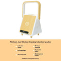 Wireless charging Bluetooth speaker with induction night lamp in Platinum Jazz finish, shown on a tabletop