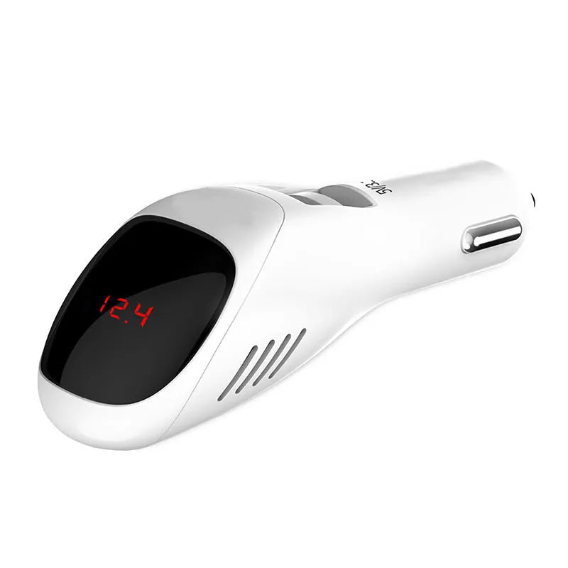 White car USB charger and negative ion air purifier with dimensions 103mm x 33mm x 32mm