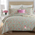 Quilted pure cotton bed cover set with printed pattern including bedspread and two pillowcases