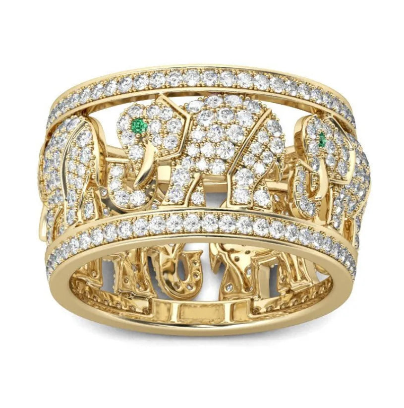 Women's elephant motif ring with diamond detailing in electroplated alloy
