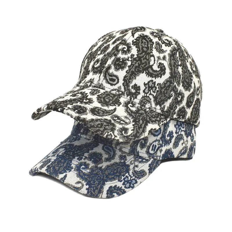 Unisex paisley pattern baseball cap with dome crown in black, blue or wine red, polyester fabric, size M 56-58cm