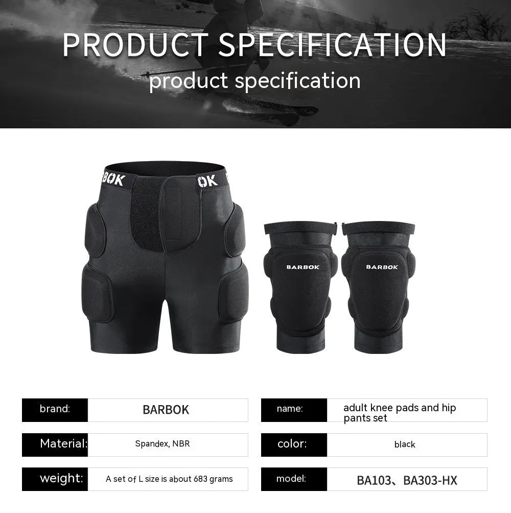 Black roller skating hip pad pants made from spandex and NBR foam for fall protection