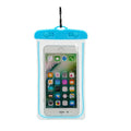 Universal waterproof luminous touch screen phone case in black and orange colours on outdoor setting