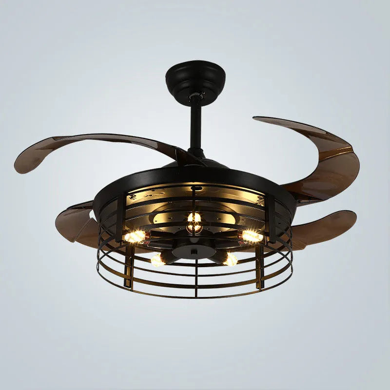 42-inch American retro style ceiling fan lamp with acrylic shade and invisible fan design.