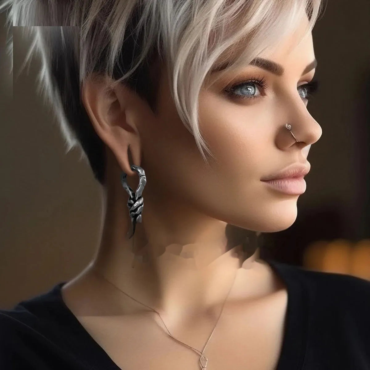 Copper 4mm bending auricle piercing earrings with retro connecting design
