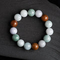 Women's natural Myanmar jade three-color bracelet with 13mm round beads and certificate