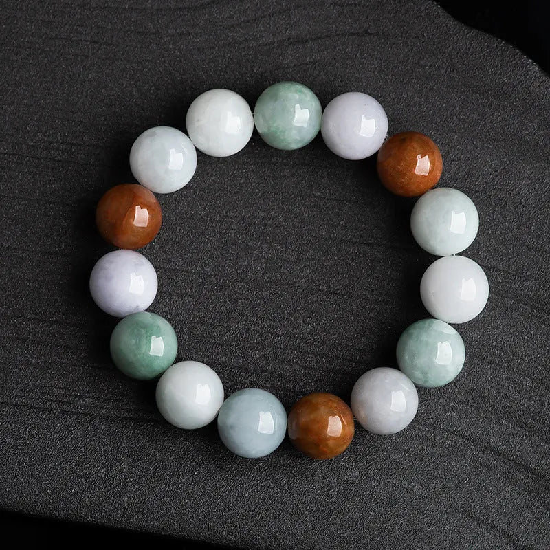 Women's natural Myanmar jade three-color bracelet with 13mm round beads and certificate