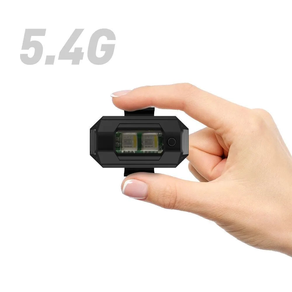 Drone strobe light with 7 RGB colours, Type-C cable, and mounting tapes for universal drone attachment