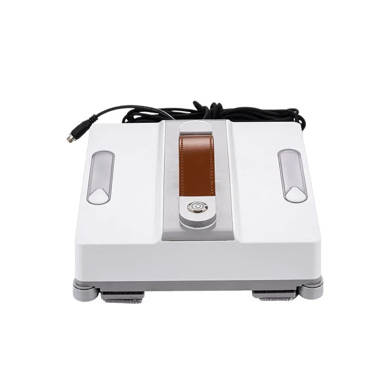 White electric window cleaning robot for automated high-rise window maintenance