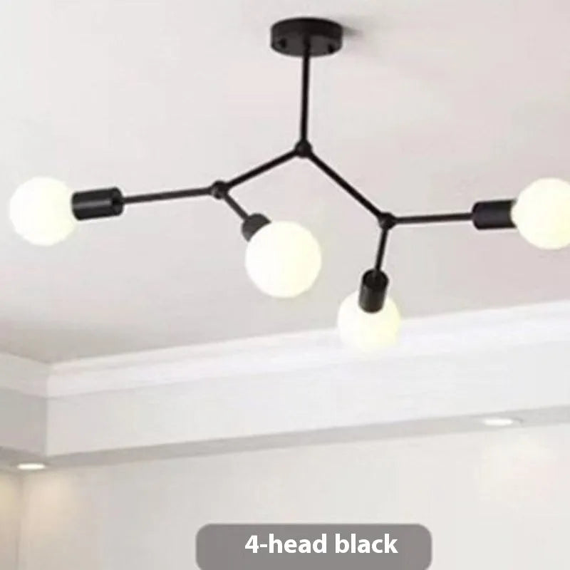 Iron Nordic ceiling lamp with 3 black heads for living room ceiling installation