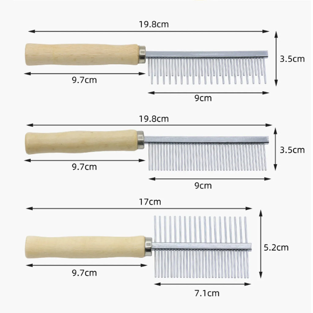 Wooden handle pet grooming comb for dogs and cats with round safety needles