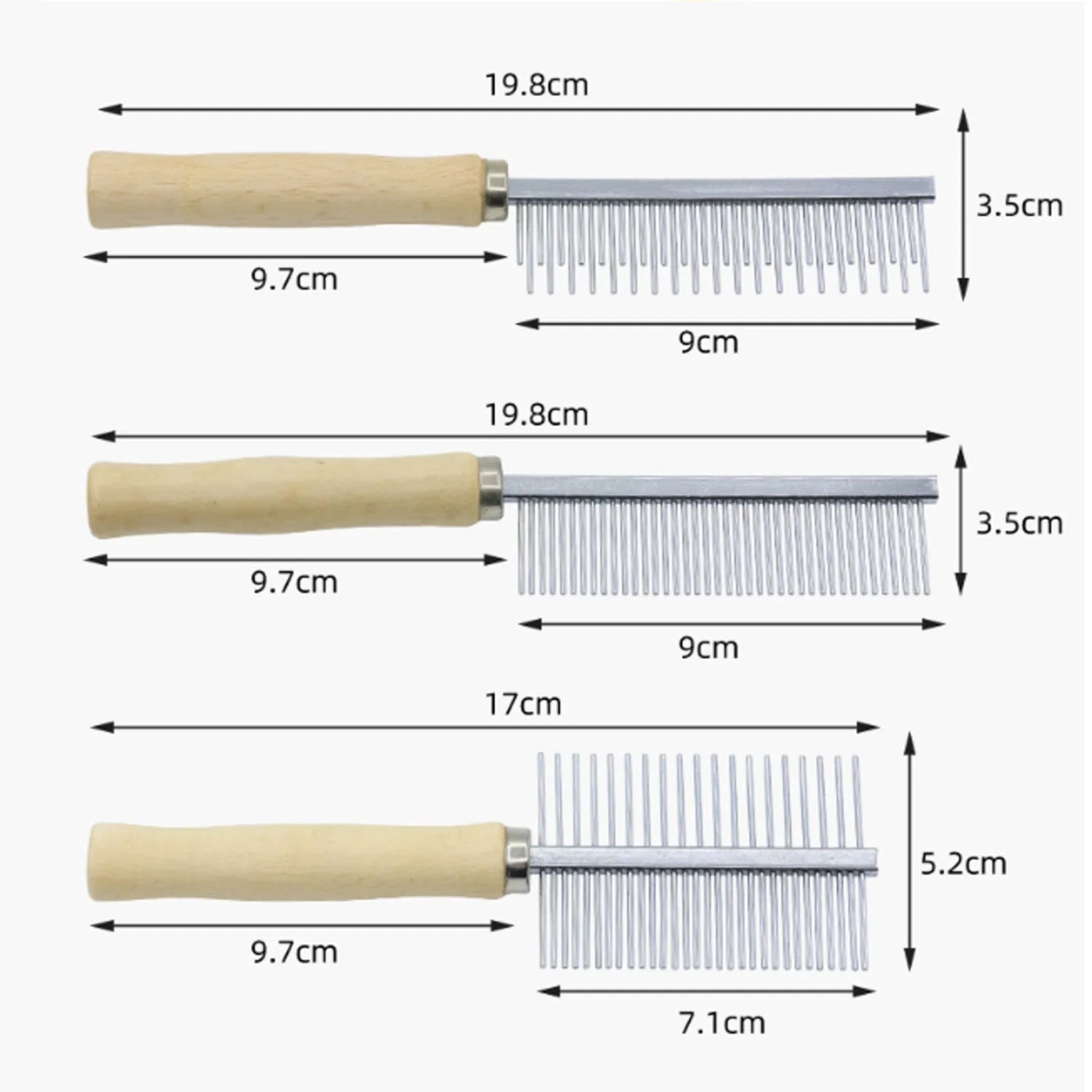 Wooden handle pet grooming comb for dogs and cats with round safety needles