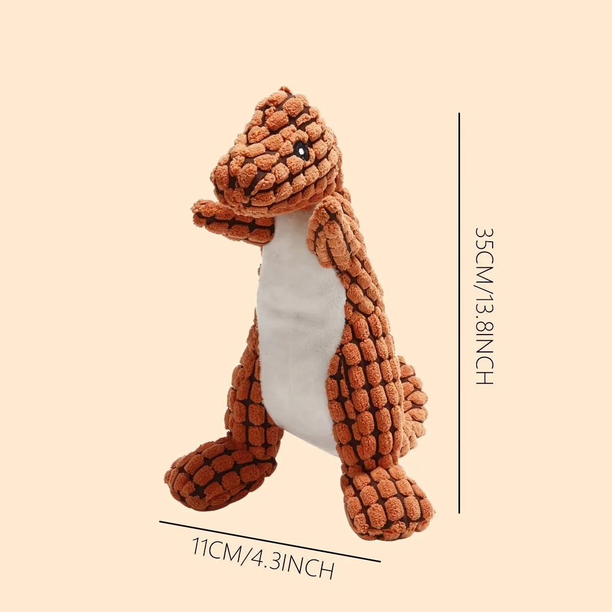 Grey, green and orange dog toys with sound features for bite resistant chewing measuring 35cm