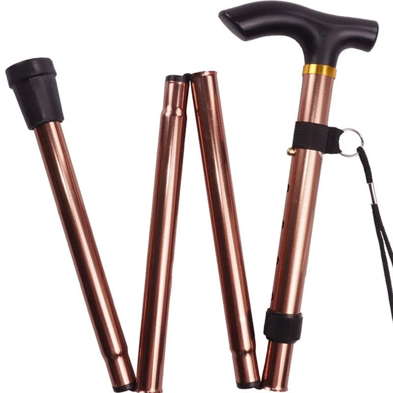 Adjustable aluminium folding walking cane in silver with non-slip rubber foot extended to full height