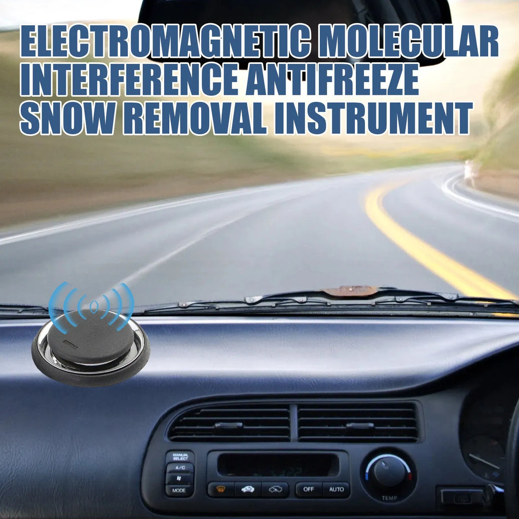 Black portable car deicing instrument 7.4 cm by 7.4 cm on a flat surface