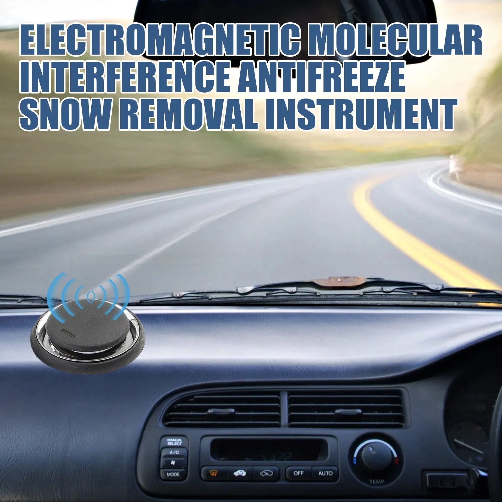 Black portable car deicing instrument 7.4 cm by 7.4 cm on a flat surface