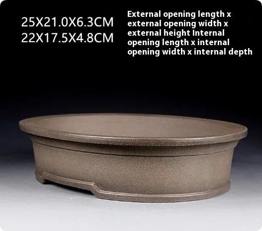 Handmade oval purple sand ceramic bonsai flower pot with antique finish.