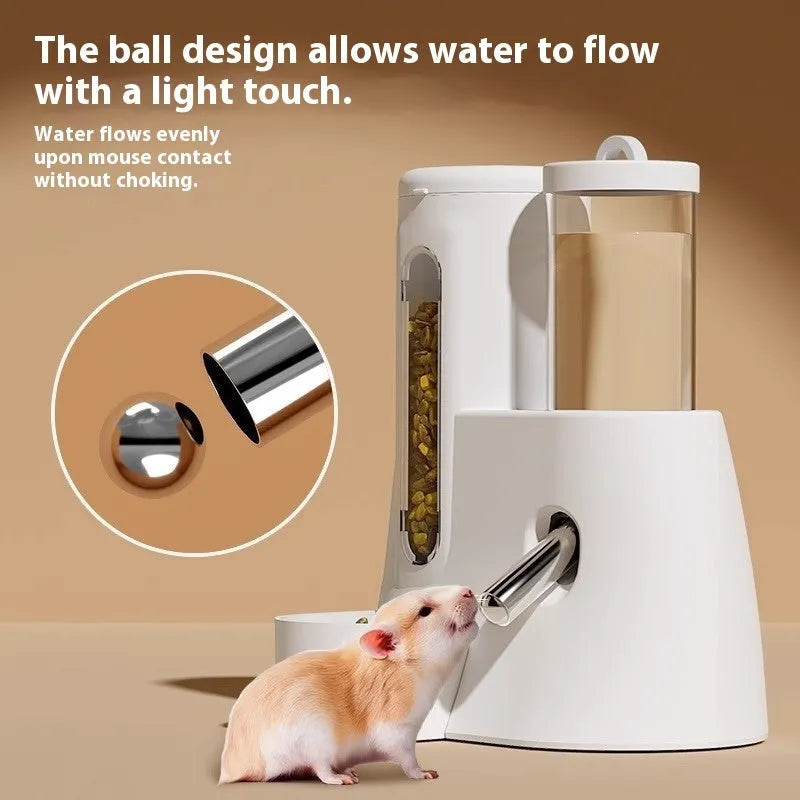 Hamster automatic drinking water feeder with integrated food basin in plastic construction