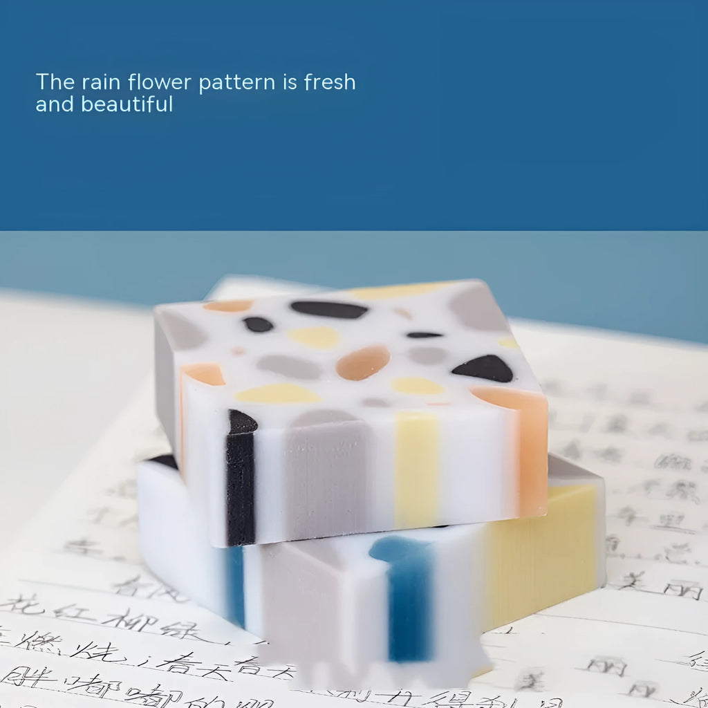 Brick-shaped natural rubber eraser with super clean traceless formula for students