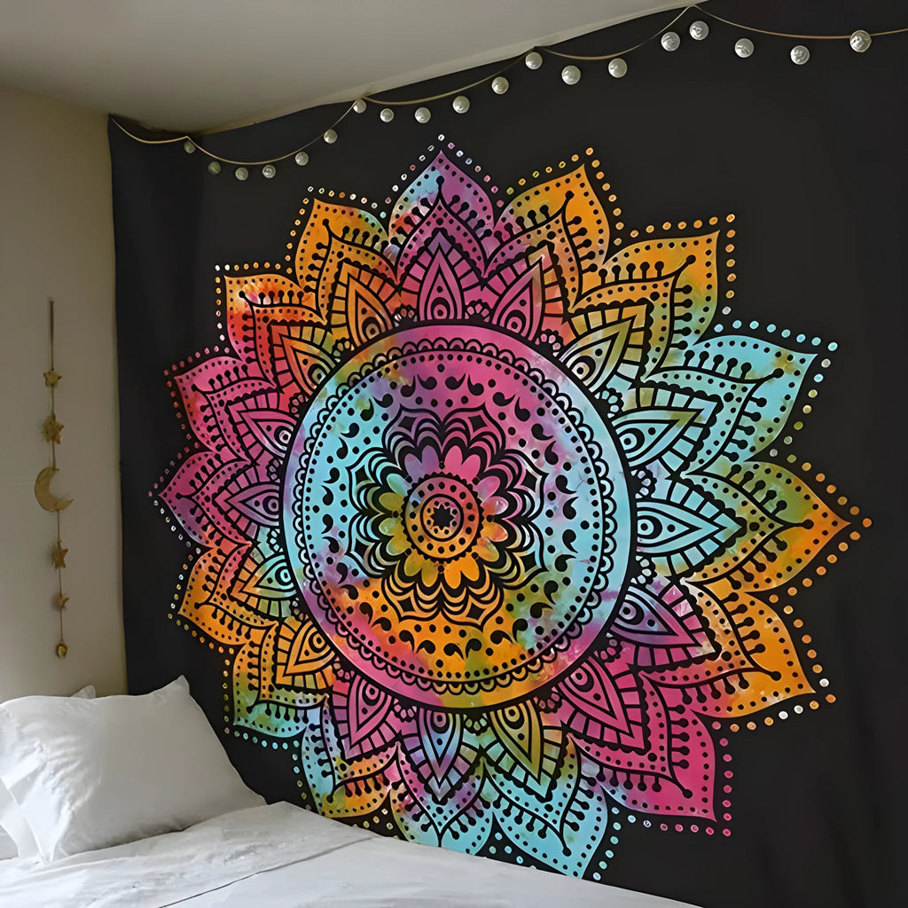 Boho print animal pattern machine-woven tapestry blanket on wall in 150x130cm size