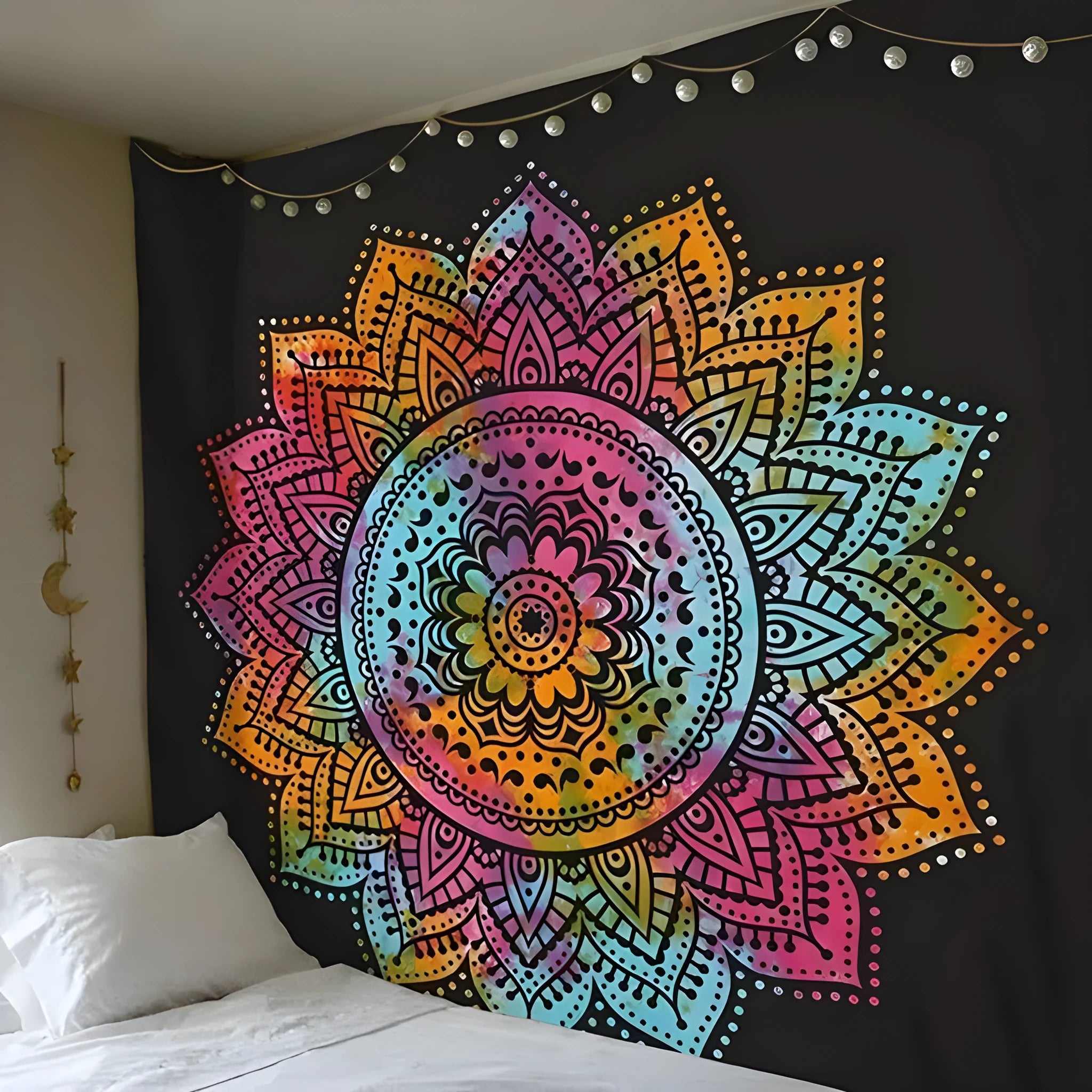 Boho print animal pattern machine-woven tapestry blanket on wall in 150x130cm size
