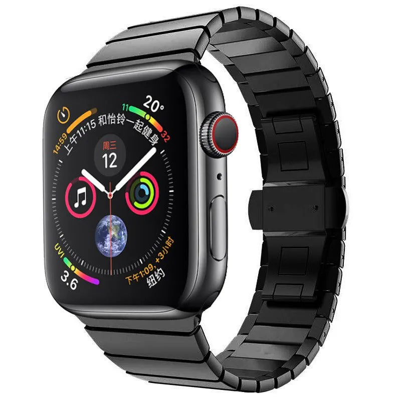 Silver stainless steel metal chain strap with butterfly buckle for Apple Watch