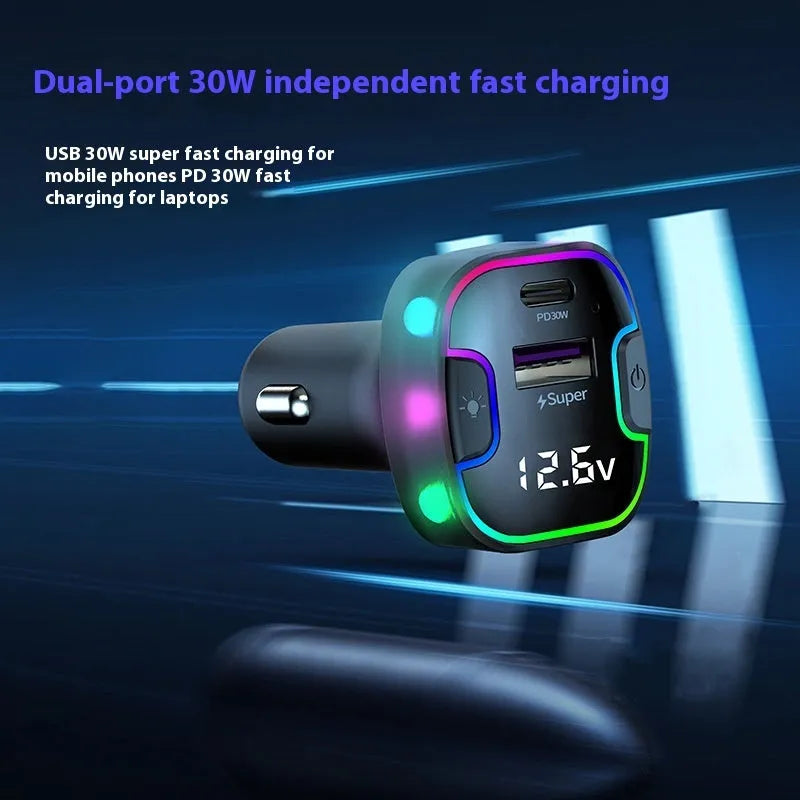 Car PD fast charger multi-interface 120W front rear YQ8 Black plugged into vehicle socket