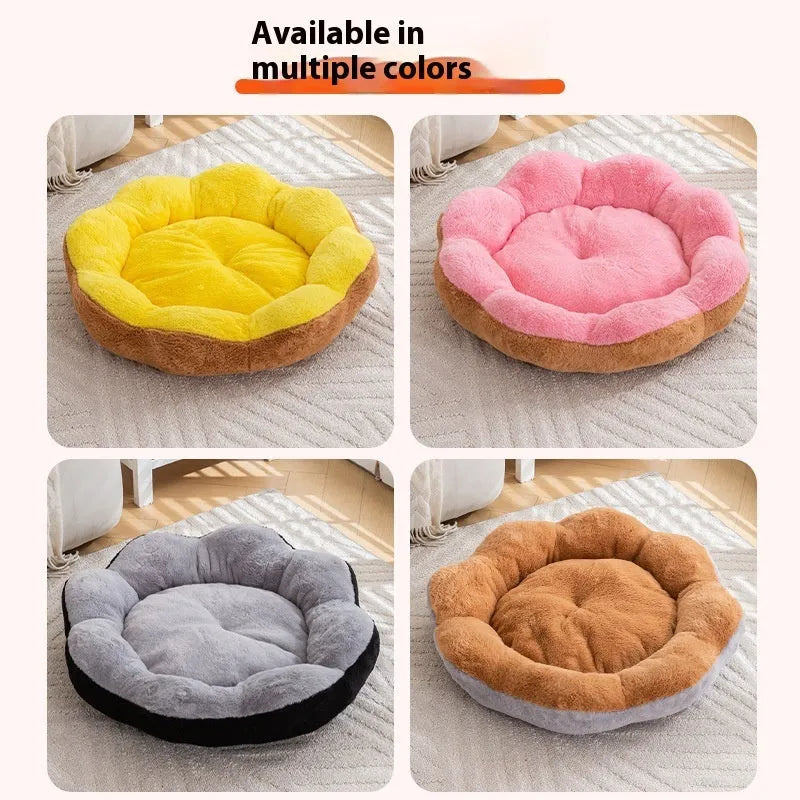 Rabbit plush cat bed with round nest design and detachable washable cover